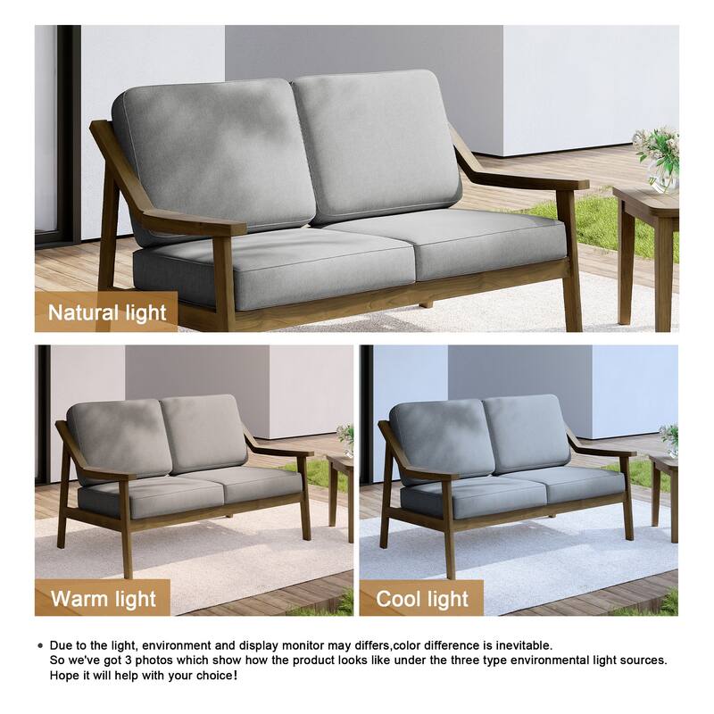 Outdoor Wood Teak Patio 2 Seater Loveseat with Cushion