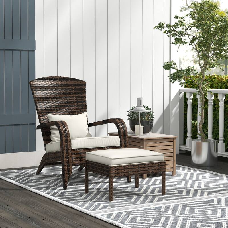 Patio Wicker Adirondack Chair with Ottoman