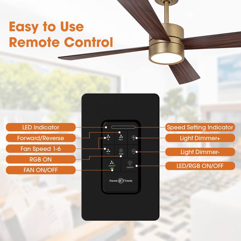 52" Modern Gold Integrated LED Dimmable Reversible Smart Ceiling Fan with RGB Light, Remote and APP Control