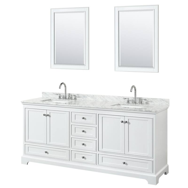 Wyndham Collection Deborah 80" Free Standing Double Vanity Set with - White / White Carrara Marble Top / Polished Chrome - Painted