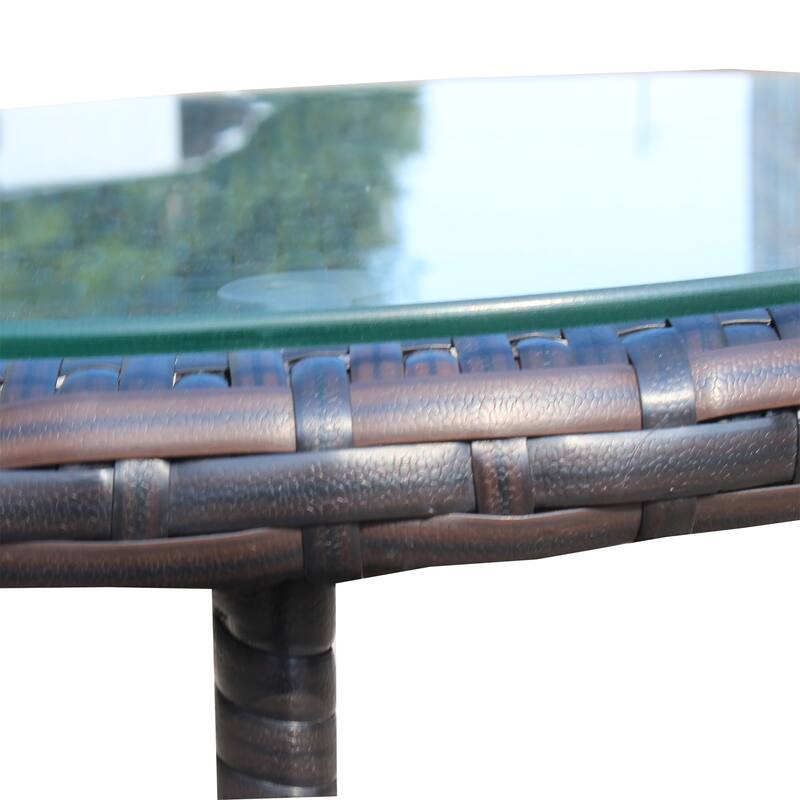 Outdoor Round Coffee Table with Clear Tempered Glass with Steel Frame