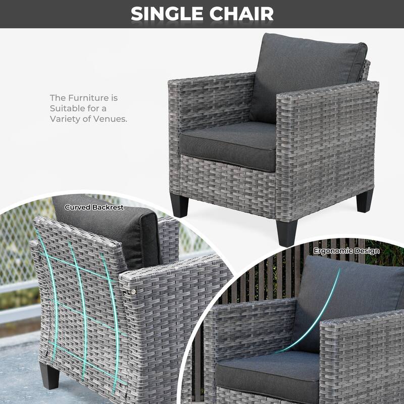 OVIOS 6-piece Patio Furniture Outdoor Wicker Set With Cozy Rectangle Fire Table