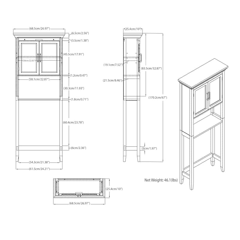 WYNDENHALL Hayes 67 inch H x 27 inch W Space Saver Bath Cabinet - 67 inch high - 67 inch high