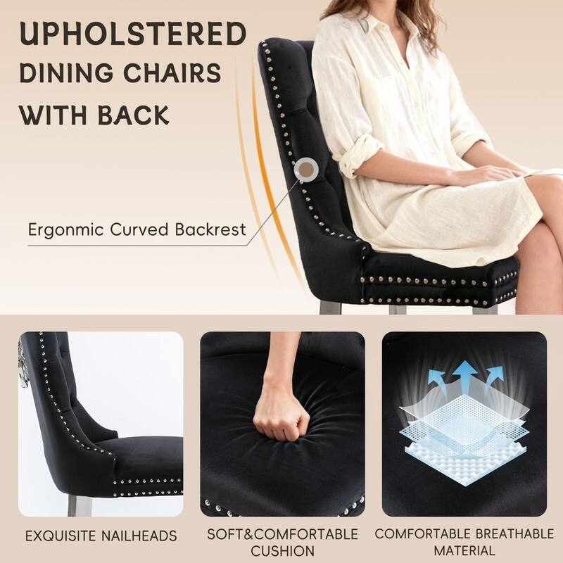 High-end Tufted Velvet Upholstered Nailhead Dining Chair Set of 4