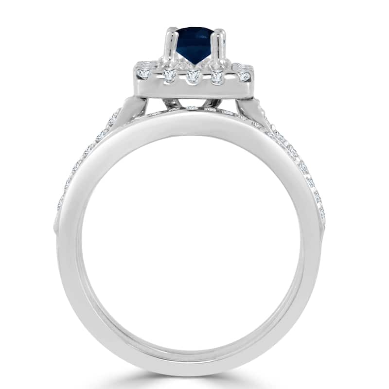 Auriya 2/5ct Round Blue Sapphire and Halo Diamond Engagement Ring Set 14k Gold