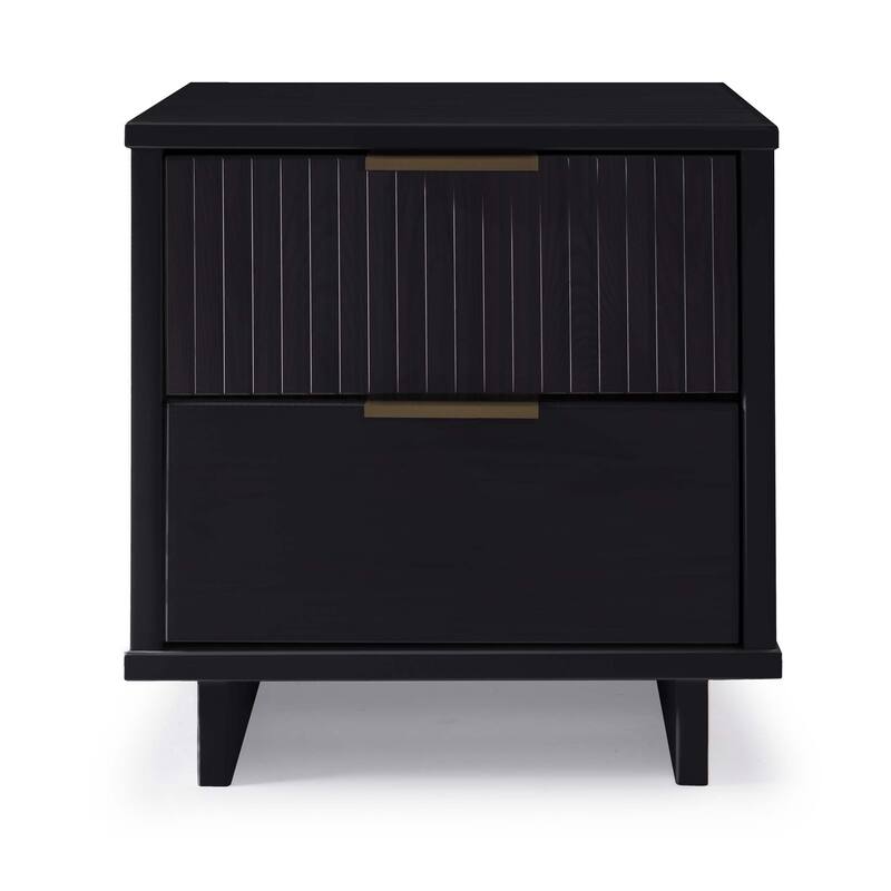 18-Inch Black Nightstand with Two Drawers and Glam Handles - Black