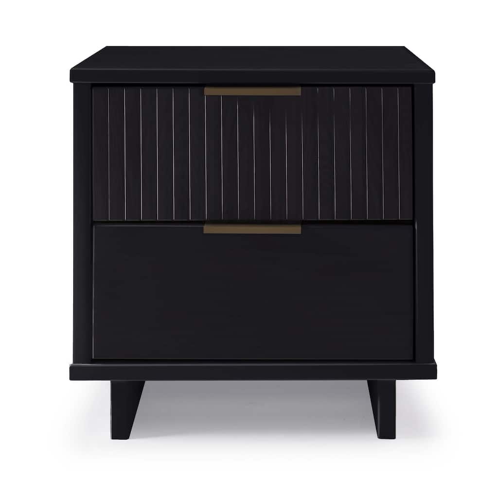 18-Inch Black Nightstand with Two Drawers and Glam Handles