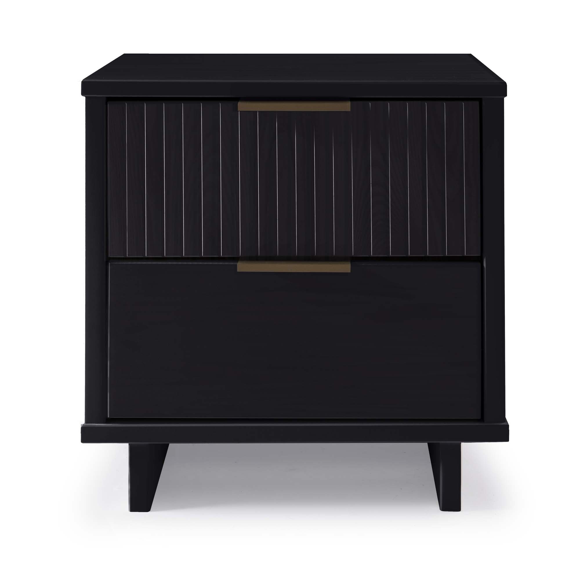 Modern Nightstand with 2 Drawers Ribbed Texture Solid Wood Construction
