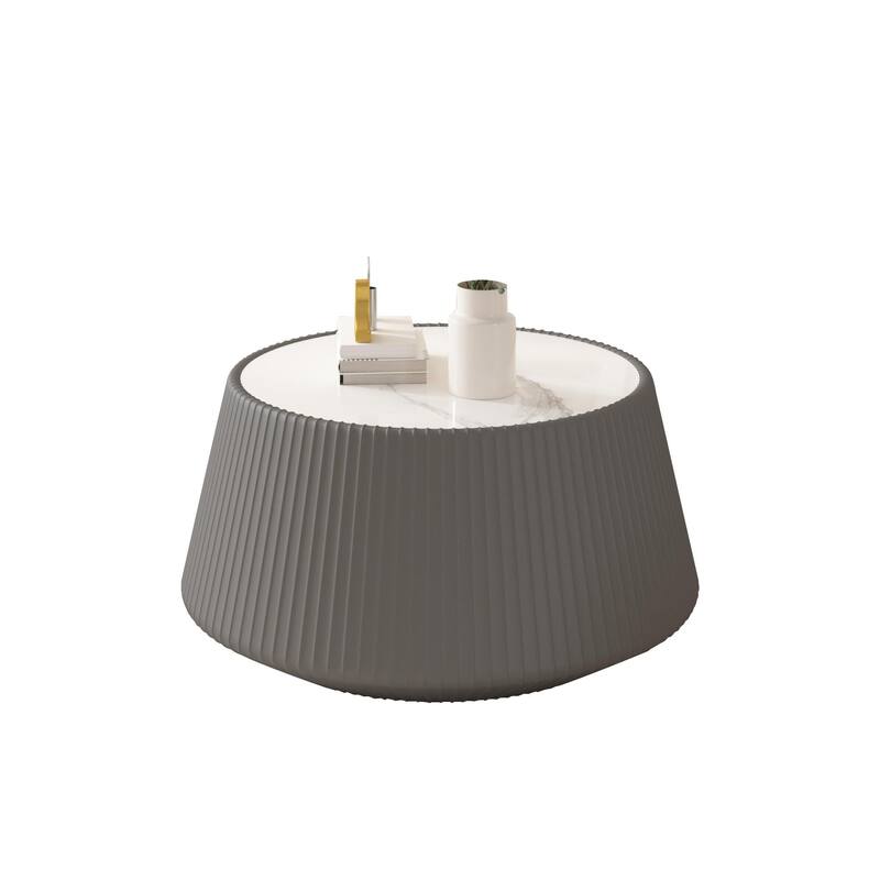 Light Sintered Stone Cup Shape Leather Coffee Table - Grey Pattern Style