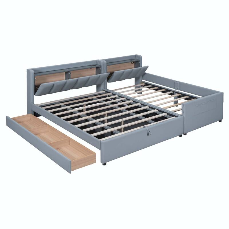 Twin XL Size Upholstered Platform Bed with Hydraulic Storage System