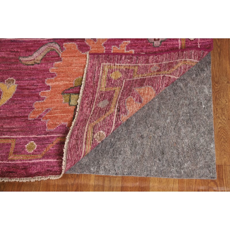 Pink Floral Oushak Turkish Area Rug Hand-Knotted Wool Carpet - 9'0" x 11'10"