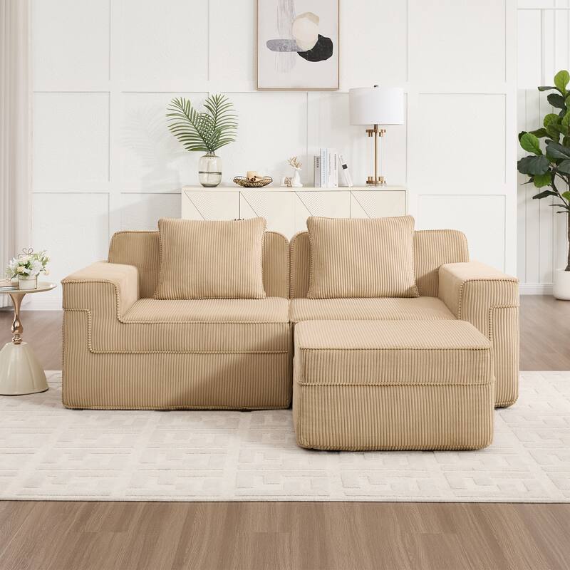 2 Seat L Shape Sectional Sofa, Cloud Sofa Couch with Deep Seat, Loveseat Sofa with Throw Pillows and Movable Ottoman