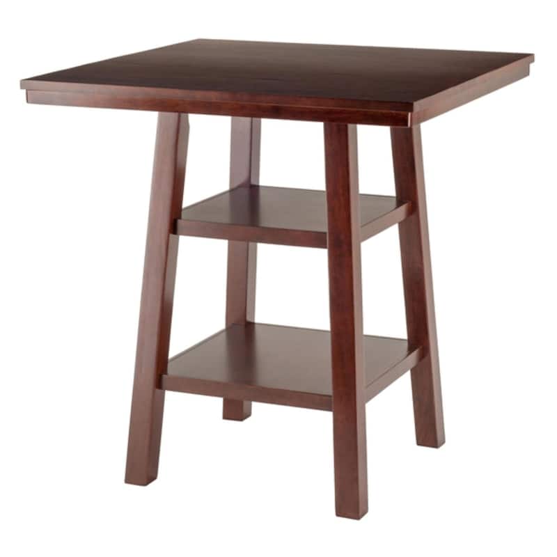3 Rich Walnut High Table with Shelves Cushion Saddle Seat Stools 36"