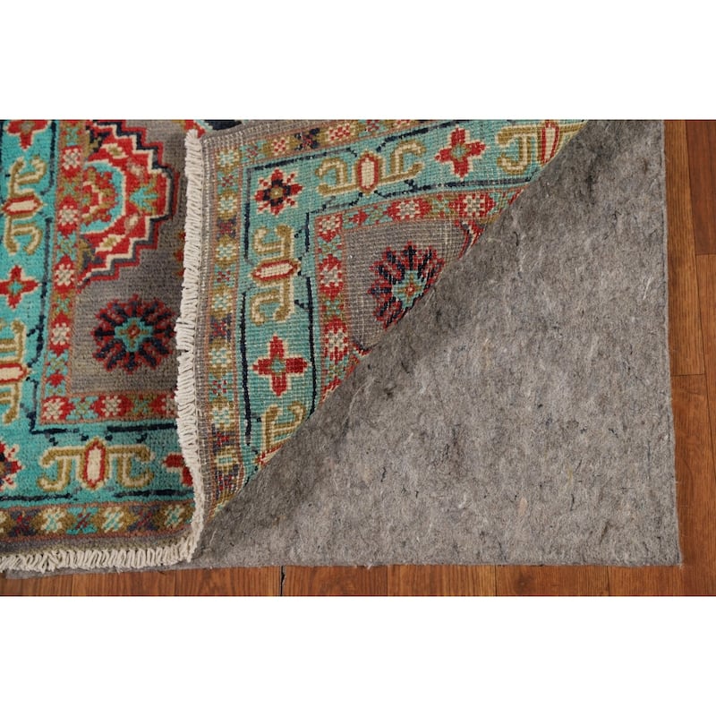 Geometric Kazak Foyer Rug Handmade Traditional Grey Wool Carpet - 2'0" x 3'0"