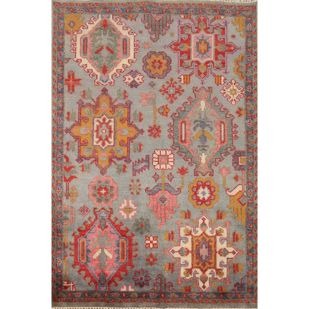 Hand Knotted Oriental 100% Wool Carpet Traditional Geometric Greys & Charcoal Kazak Area Rug - 5' 10'' X 4' 0''