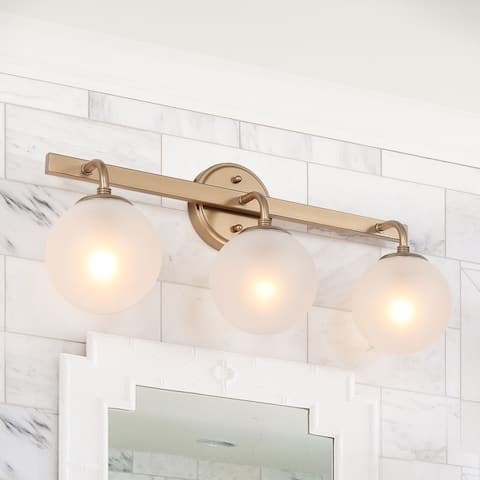 Modern 3-Light Gold Bathroom Vanity Light Wall Sconces with Globe Frosted Shades - 23.5" L x 6.7" W x 11" H