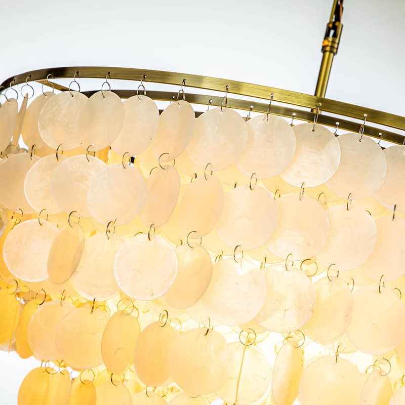 CraftHome 6-Light Unique/Statement Coastal Natural Capiz Shell Round Tiered Chandelier - W24‘’