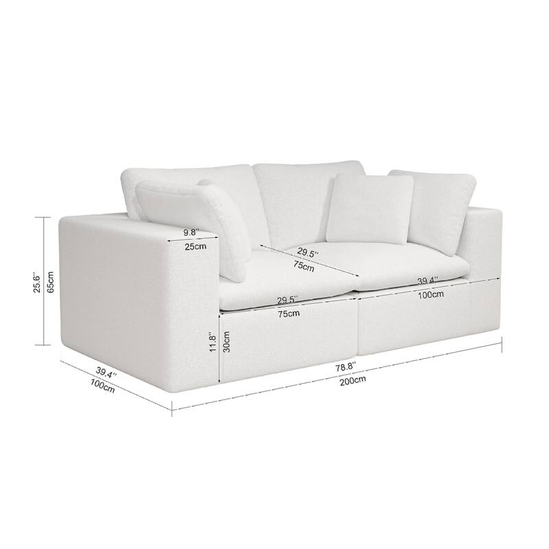 Roomfitters 78.8" Modular Sectional Sofa, 2-Piece Compressed Cloud Couch, No Assembly Required, Plush Corduroy, White