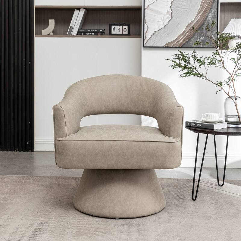 SEYNAR Modern PU Leather 360 Degree Swivel Accent Barrel Chair - Dark Apricot