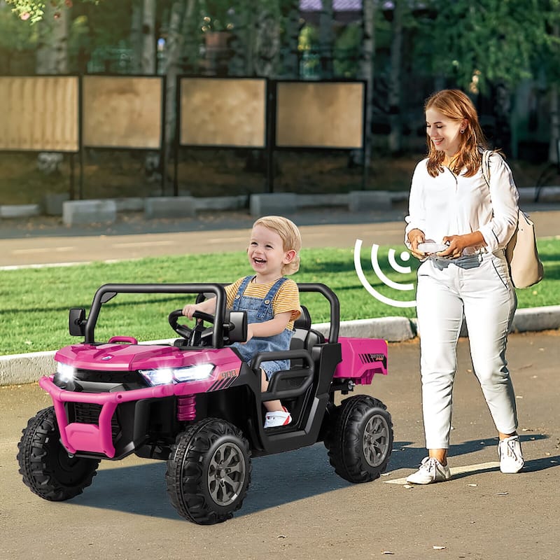Gymax 12V 2 Seater Ride On UTV Dump Truck Remote w/ Electric Dump Bed