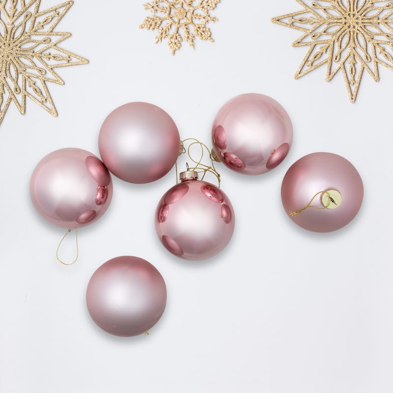 6ct Shiny Matte Baby Pink Glass Ball Christmas Ornaments 3.25" (80mm)