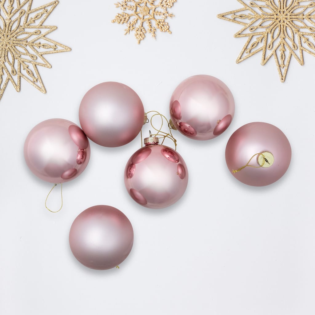 6ct Shiny Matte Baby Pink Glass Ball Christmas Ornaments 3.25" (80mm)