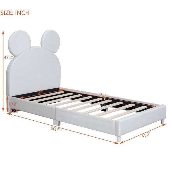 dimension image slide 2 of 3, Twin Size Animals Theme Kids Bed Velvet Upholstered Platform Bed