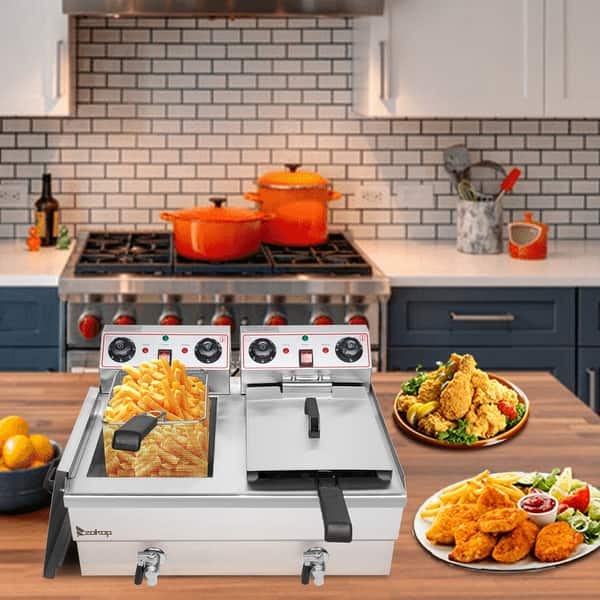 Electric Deep Fryer Dual Daddy Cooker Big Kettle Home Countertop Fries  Appliance