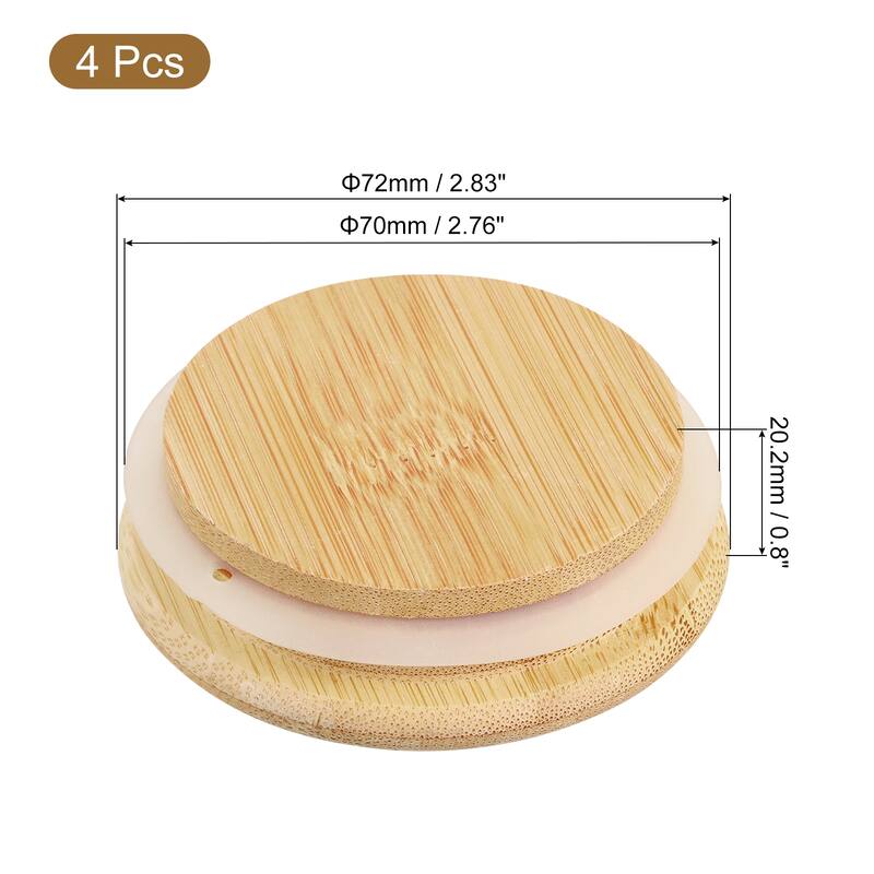 4Pcs Bamboo Lids with Silicone Sealing Rings, Wooden Mason Jar Lids