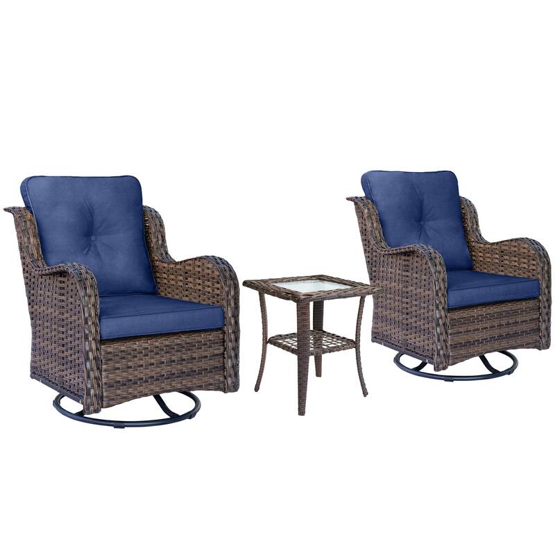 High Back Wicker Outdoor Patio Conversation Sets with Swivel Chairs