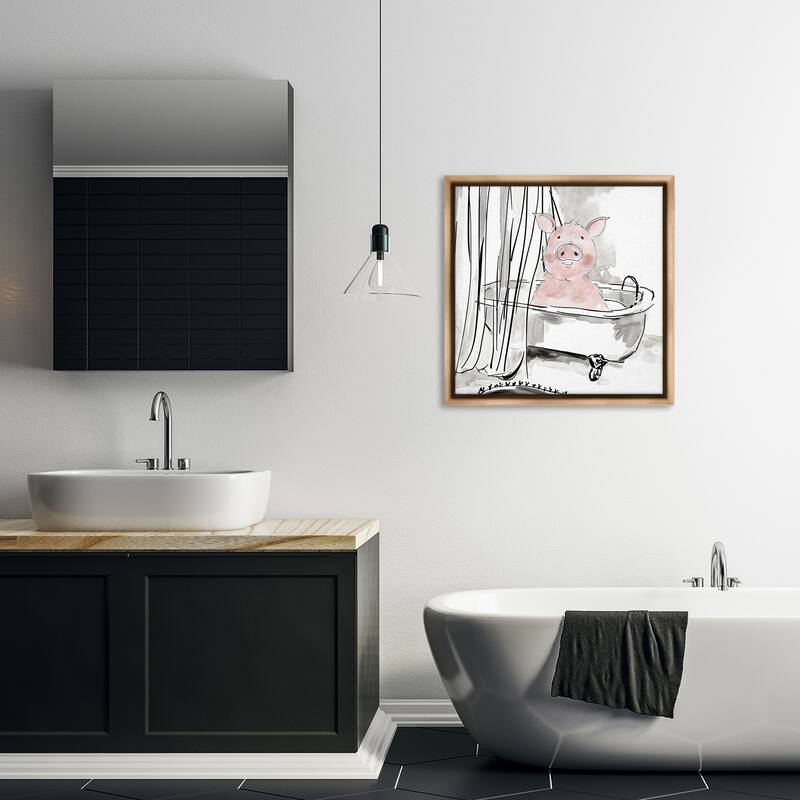 Stupell Minimal Bathtub Piggy Framed Floater Canvas Wall Art Design By Carol Robinson