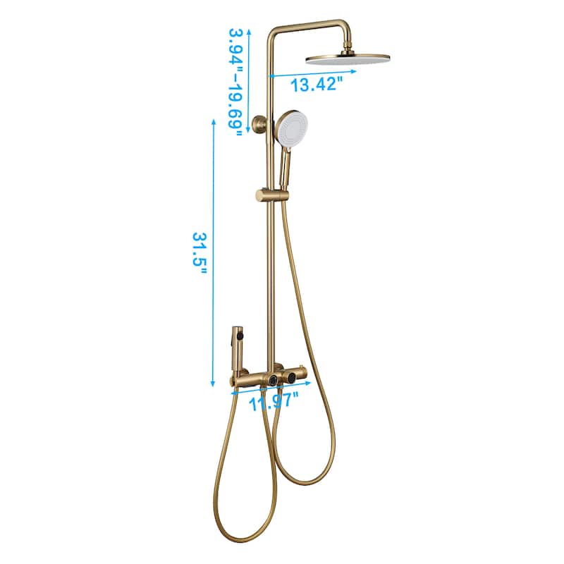 Wall Mounted 6-way Thermostatic Rain Showerhead with high-pressure Handheld Showerhead and Spray in Black/Gold - Brushed Gold