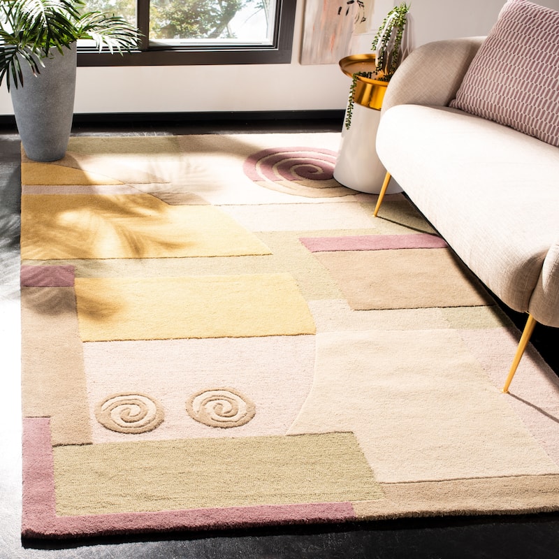 SAFAVIEH Handmade Rodeo Drive Zoie Mid-Century Modern Abstract Wool - 2' 6" x 4' 6" - Beige - Runner/Rectangle