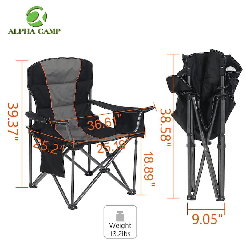 Oversized Camping Folding Chair Heavy Duty Support 450 LBS Steel Frame Collapsible Padded Arm Chair with Cup Holder