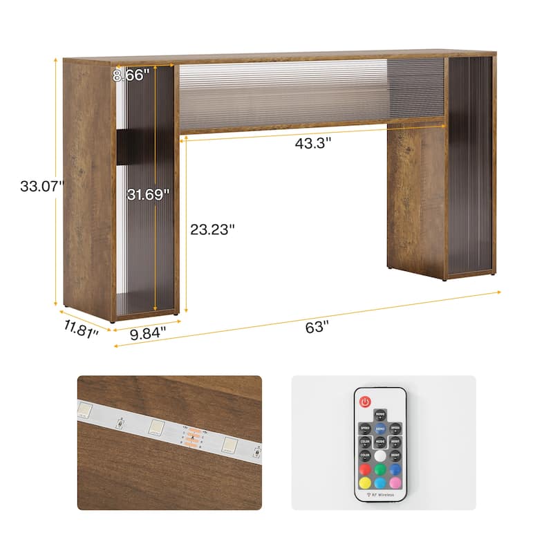 63 Inches Farmhouse Console Sofa Table with LED Lights for Entryway - 62.99" W x 11.81" D x 33.07" H
