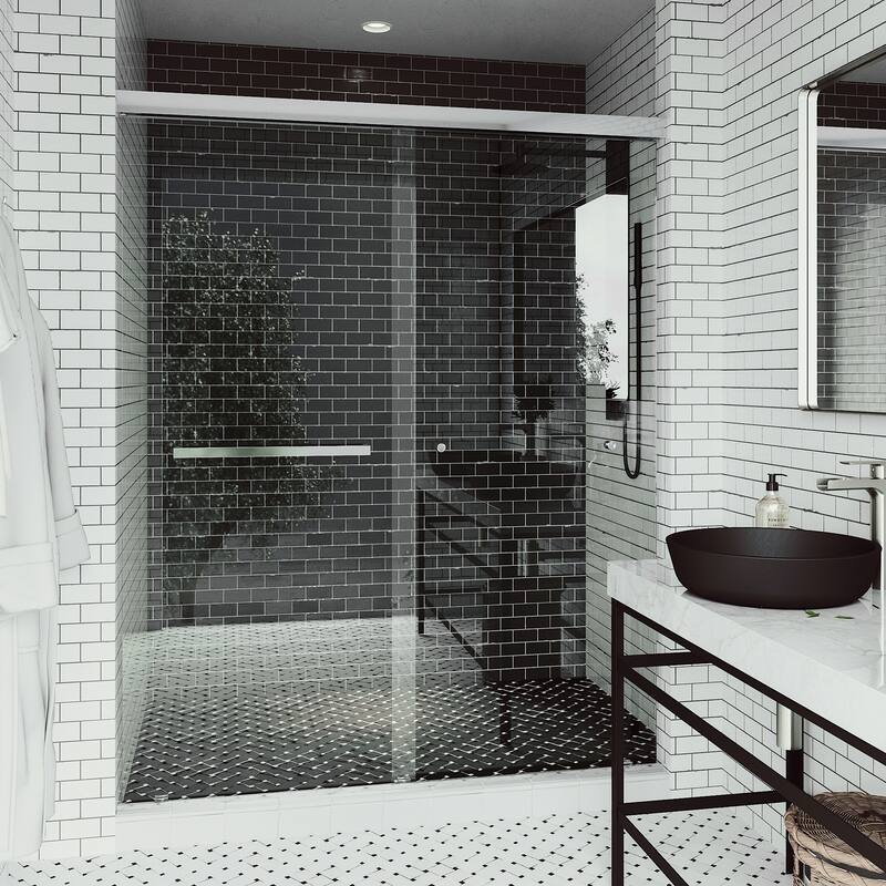 VIGO Satro E-Class 52 to 60 in. W x 74 in. H Semi-Frameless Double-Sliding Shower Door with Clear Tempered Glass