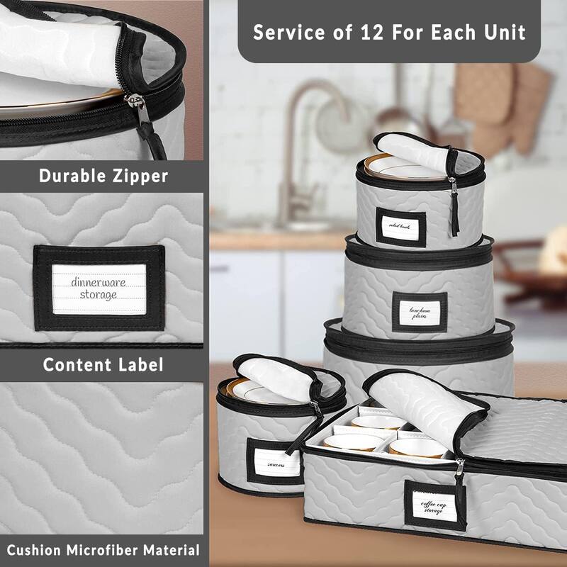 Dinnerware Storage Organizer 5-Piece Set for Fine China, Plates, Saucers, Bowls, Tableware Cups & More.