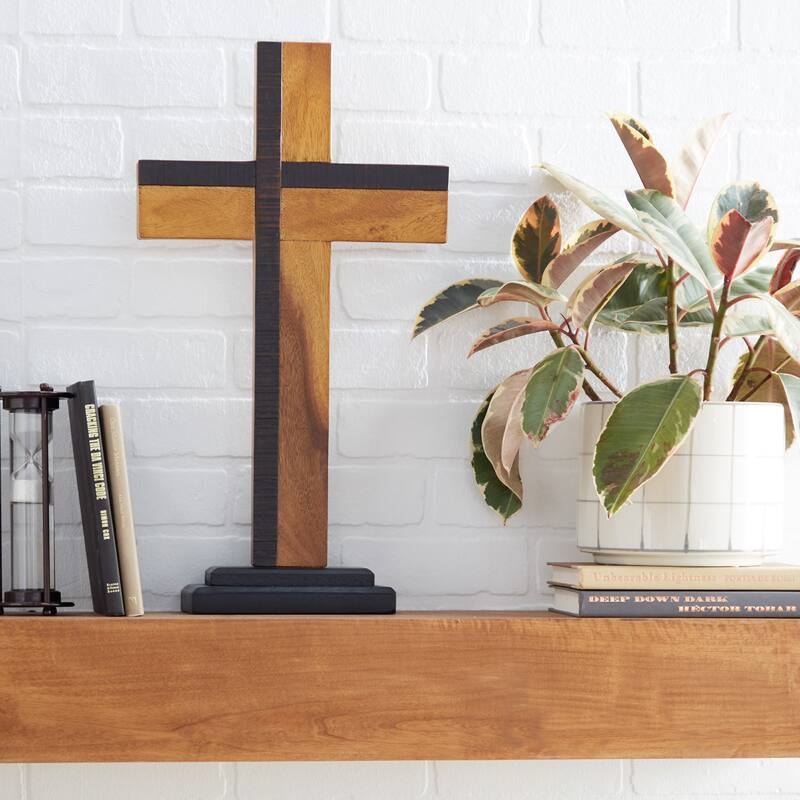 Brown Wood Modern Sculpture Cross 18 x 10 x 4 - 12 x 4 x 21