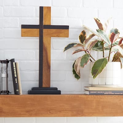 Brown Wood Modern Sculpture Cross 18 x 10 x 4 - 12 x 4 x 21