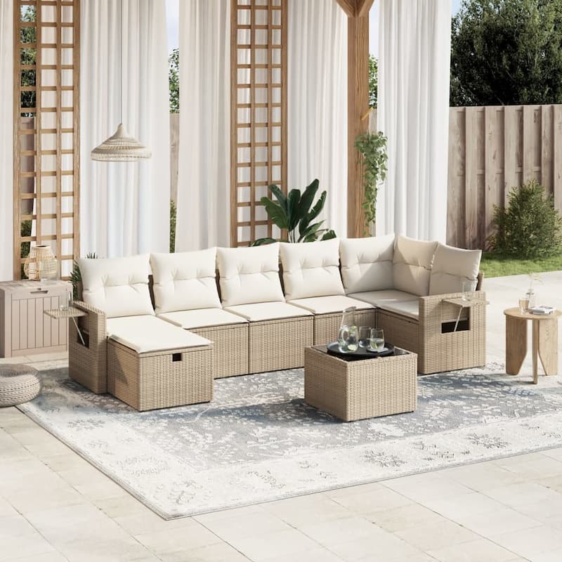 vidaXL Garden Sofa Set Beige/Black/Brown/Grey - Beige and cream 6 Piece