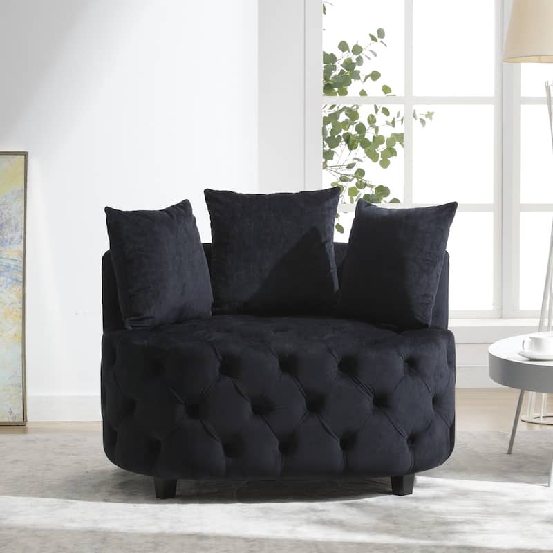 Black 24" Velvet Button Tufted Barrel Chair