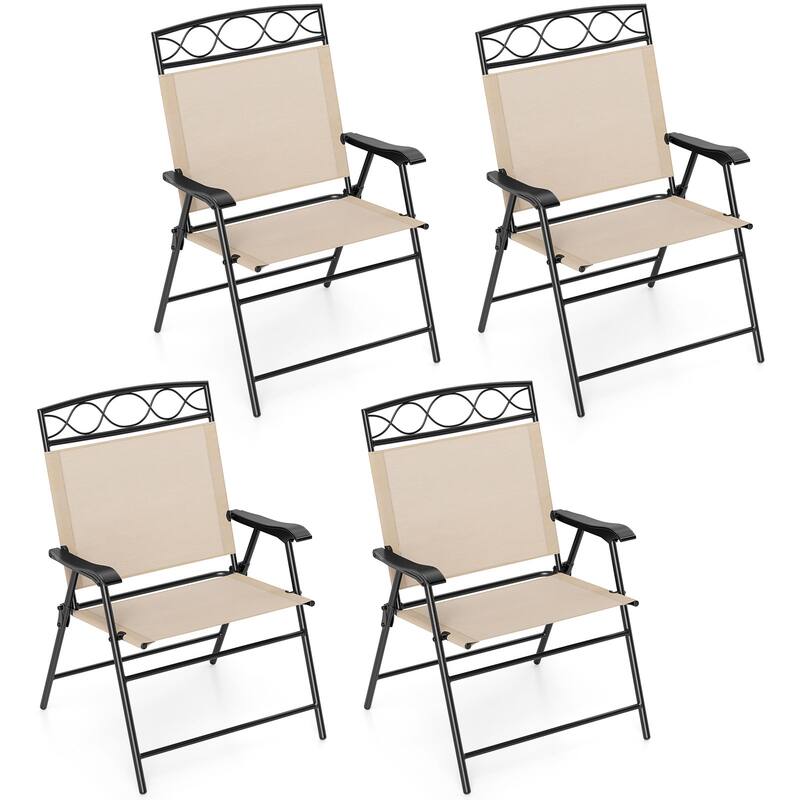 Gymax 4 Pack Patio Folding Chairs w/ Backrests & Armrests Metal Frame - Beige