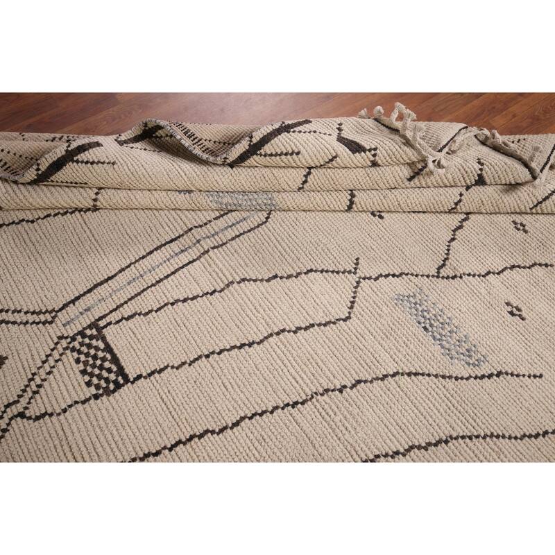 Ivory Moroccan Area Rug Handmade Abstract Wool Carpet - 6'11"x 10'4"