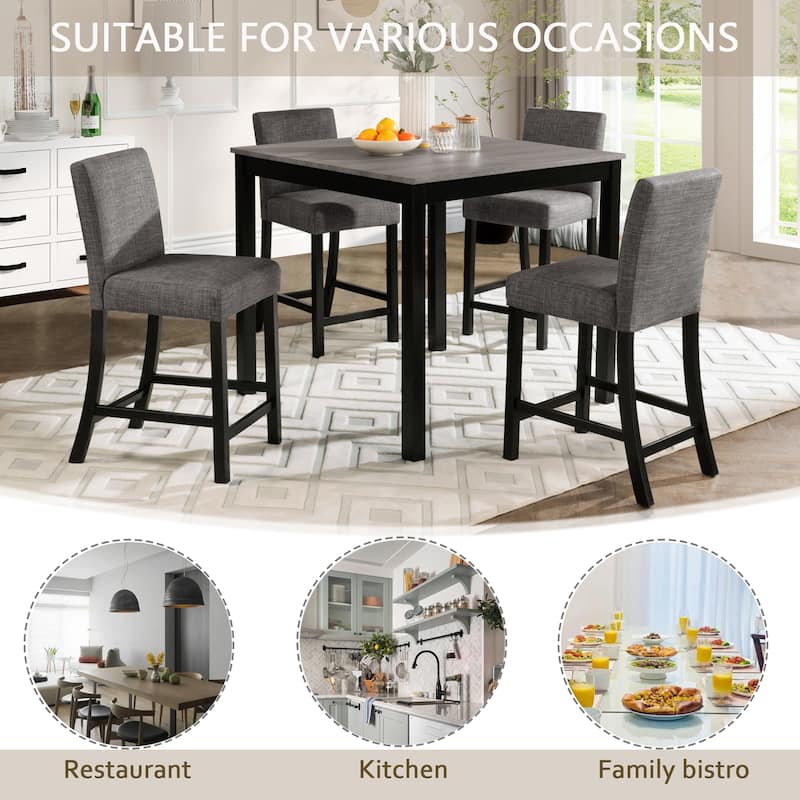 5-Piece, Modern Counter Height Table Set, Wooden Counter Height Dining Table Set with 4 Chairs, for Kitchens and Dining Rooms