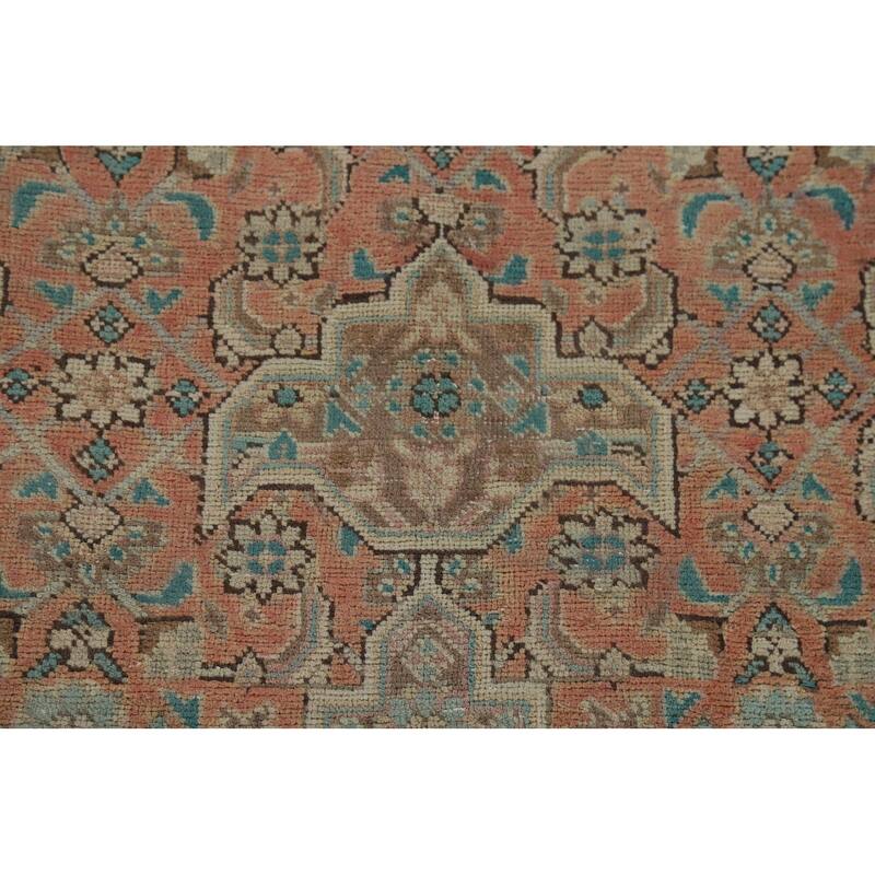 Geometric Tabriz Vintage Persian Rug Hand-Knotted Wool Carpet - 6'4" x 9'8"