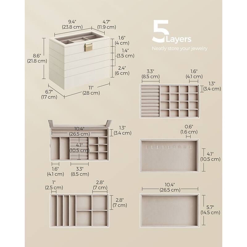 Multi-Layer Jewelry Storage Box with Stackable Trays and Soft Velvet Interior Protection and Glass Lid