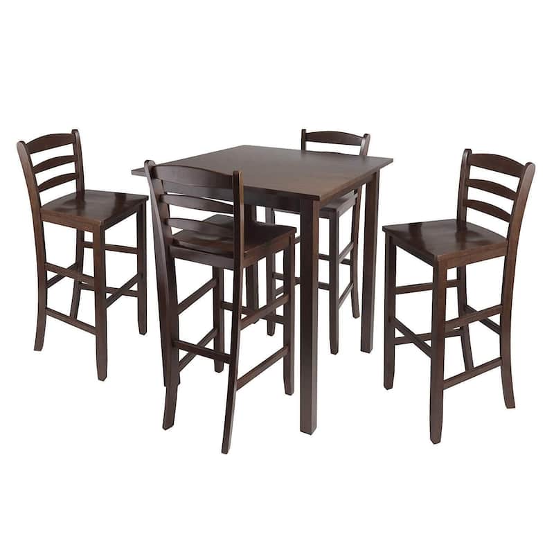 High Table Set with Stools - 5 Piece Solid Wood Dining Set - Antique Walnut Finish - Kitchen Counter Height
