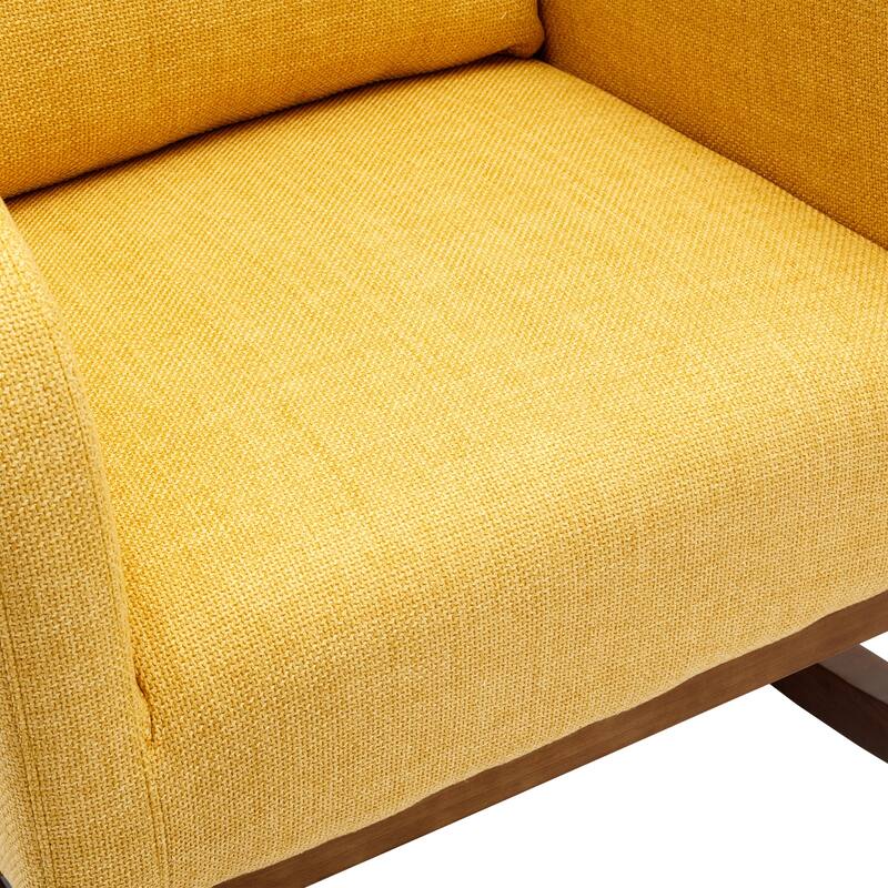 Linen High-Back Rocking Chair with Recliner Function, Side Pocket, and Solid Wood Legs