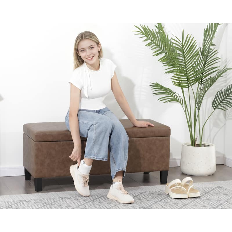 Adeco Velvet Storage Ottoman Bench Rectangular Footstool Lift Top