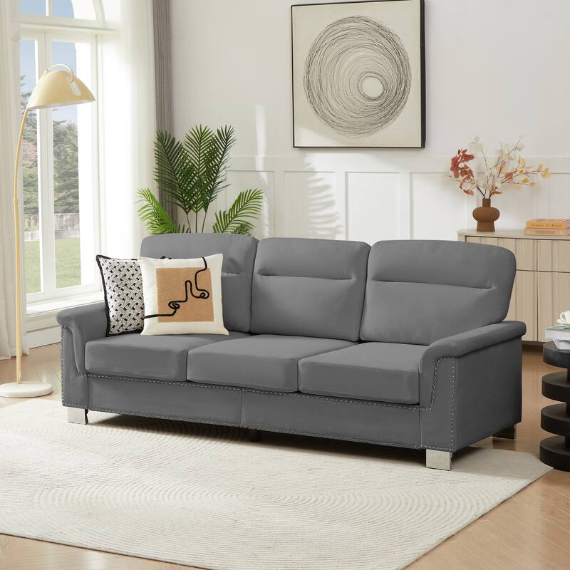 GDFStudio - Modern Snowfleece 3-Seater 82" Sofa with Rolled Arms